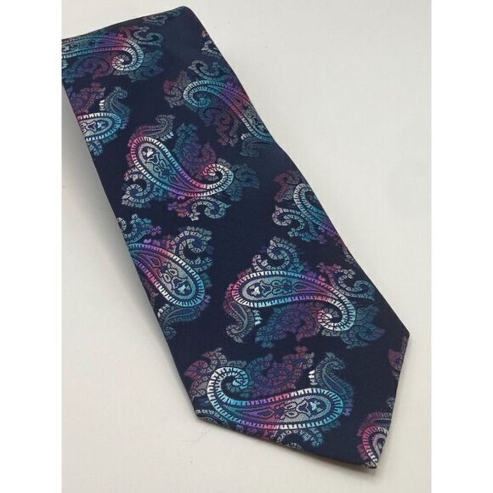 Imani Uomo Navy Teal Purple Paisley Jacquard Tie